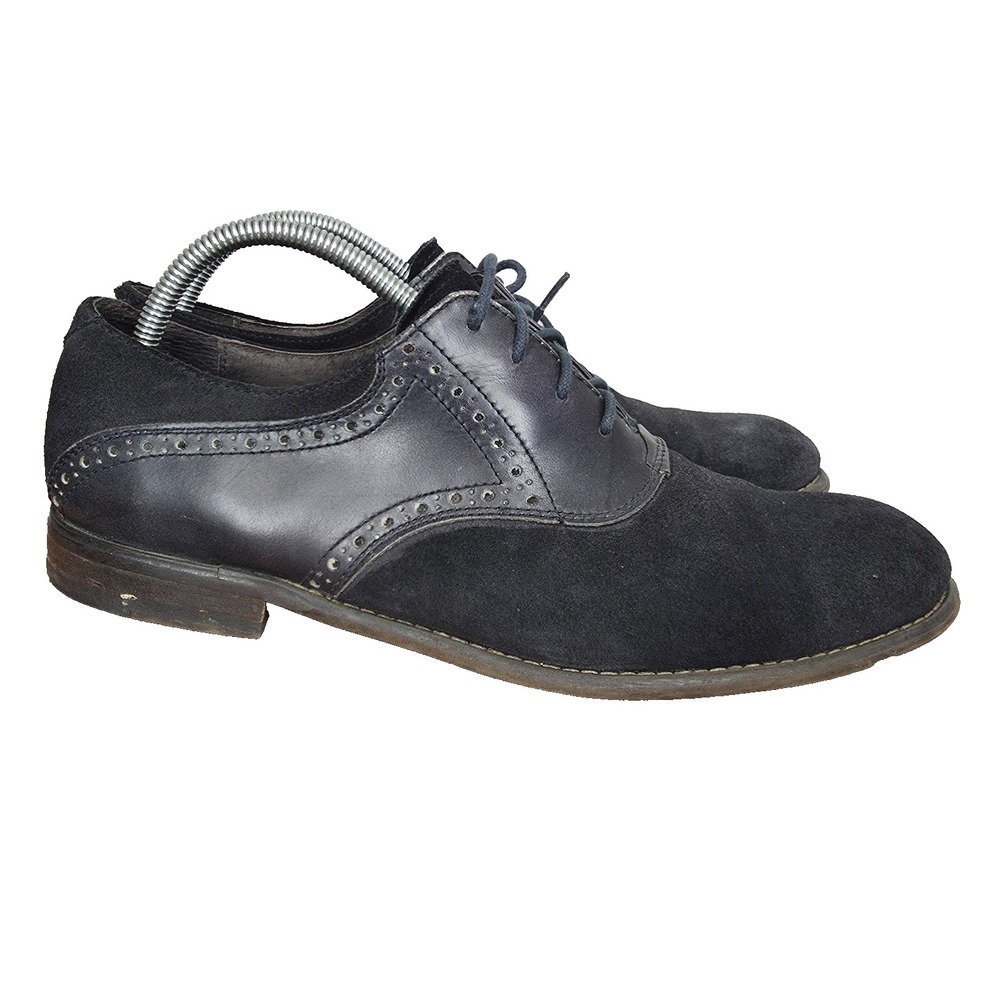 John Varvatos Oxford Shoes Mens 8.5 M Black Suede Sid Buck Saddle Derby Shoes *